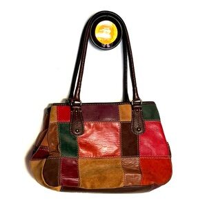 Vintage Retro 1990s y2k Fossil Leather & Suede Patchwork Handbag Purse
